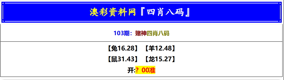 103期赌神四肖八码[图]